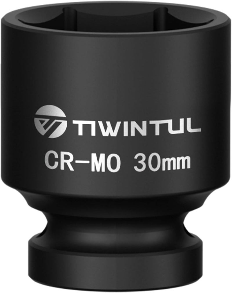 TIWINTUL 30mm Shallow Impact Socket, 1/2 Inch Drive 6 Point Design Impact Socket, Heat-Treated Chromium-Molybdenum Steel, ANSI Standards, Metric, Axle Nut Socket for Easy Removal of Axle Shaft Nuts - Image 1